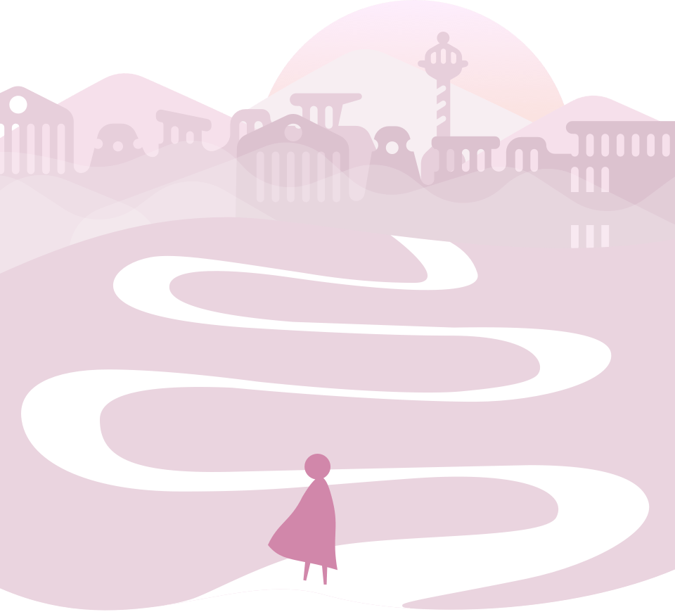 Ilustração de uma personagem diante de um caminho.