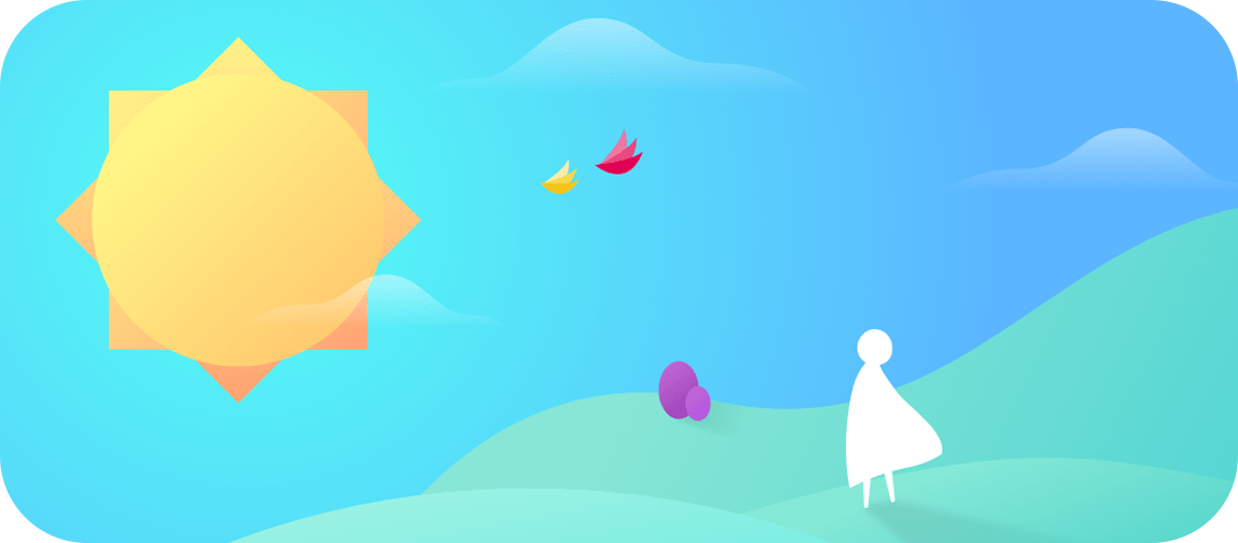 Ilustração de um personagem olhando para o sol.